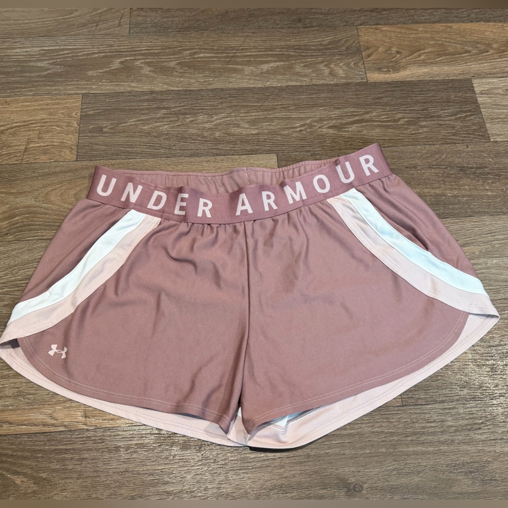 Under Armour Women's Mauve Athletic Running Shorts with White Trim